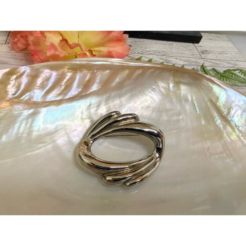 Vintage Unsigned Givenchy ? Silver Tone Oval Brooch Pin MCM Design 2" Elegant - Picture 15 of 16